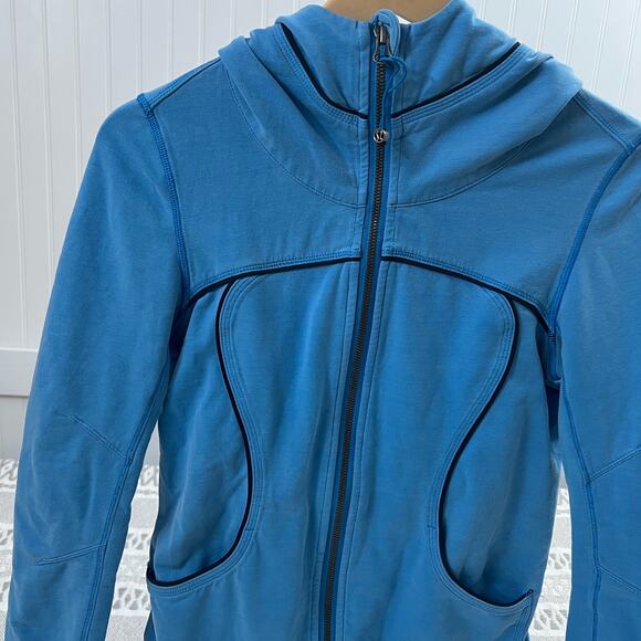 Lululemon Scuba Hoodie Full Zip Jacket Women's 6 Blue Thumbhole Contrast Stitch - Picture 1 of 13